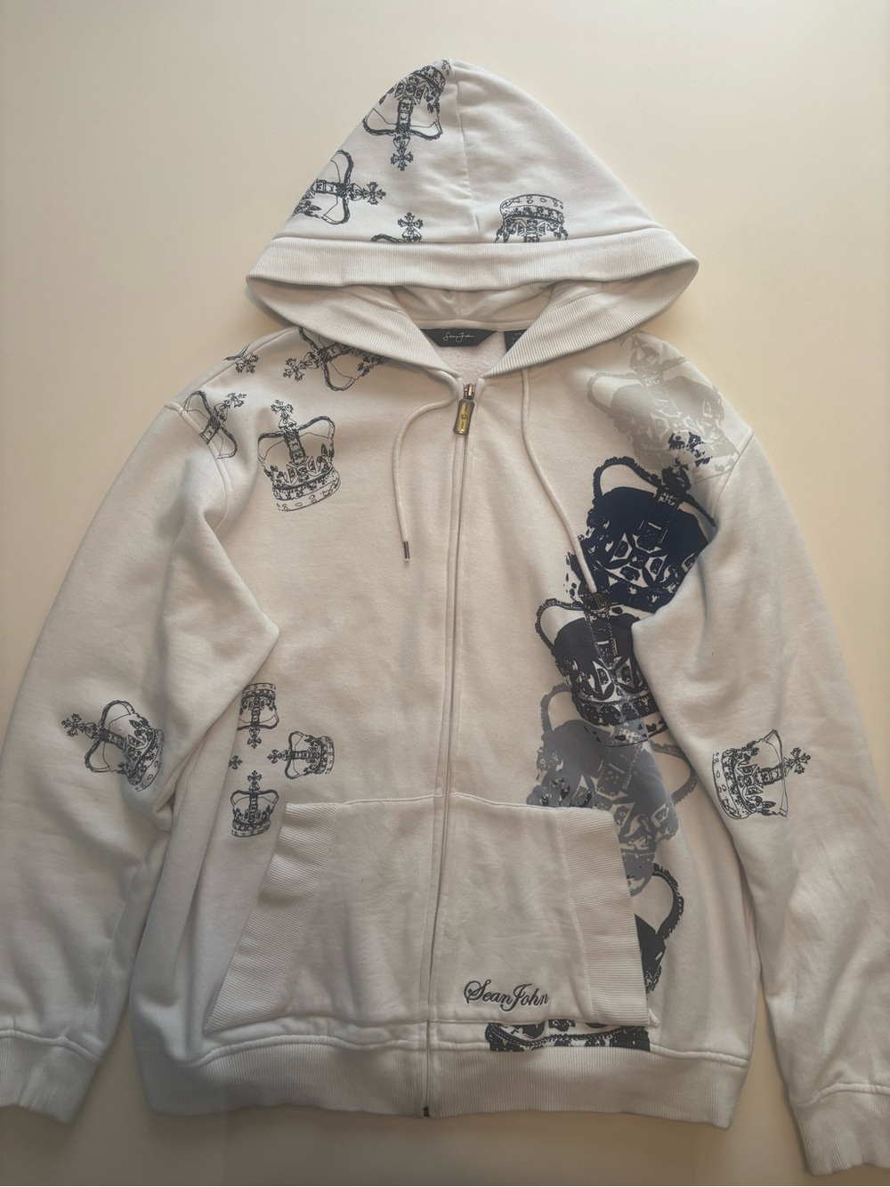 Sean John grail Y2K velvet crown print rap/hip hop style zip up sweater